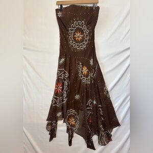 VINTAGE EVA BLUE Brown Floral Strapless Dress Size 10